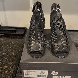 Vince Camuto Black Cutout Leather Peep-Toe Heels